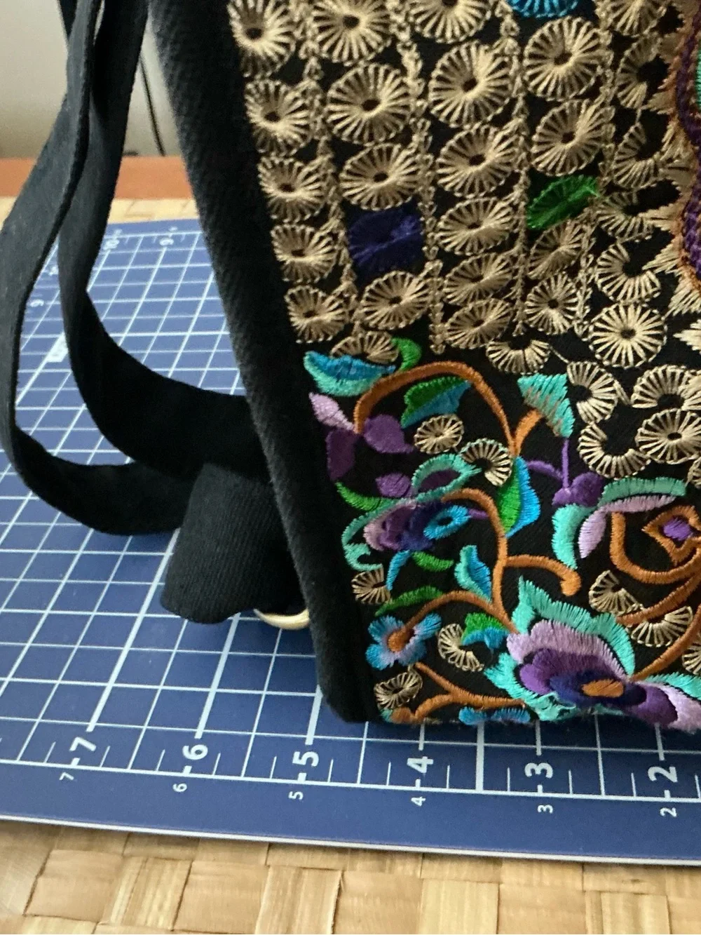 Embroidered Floral Drawstring Backpack - Black & Multicolor